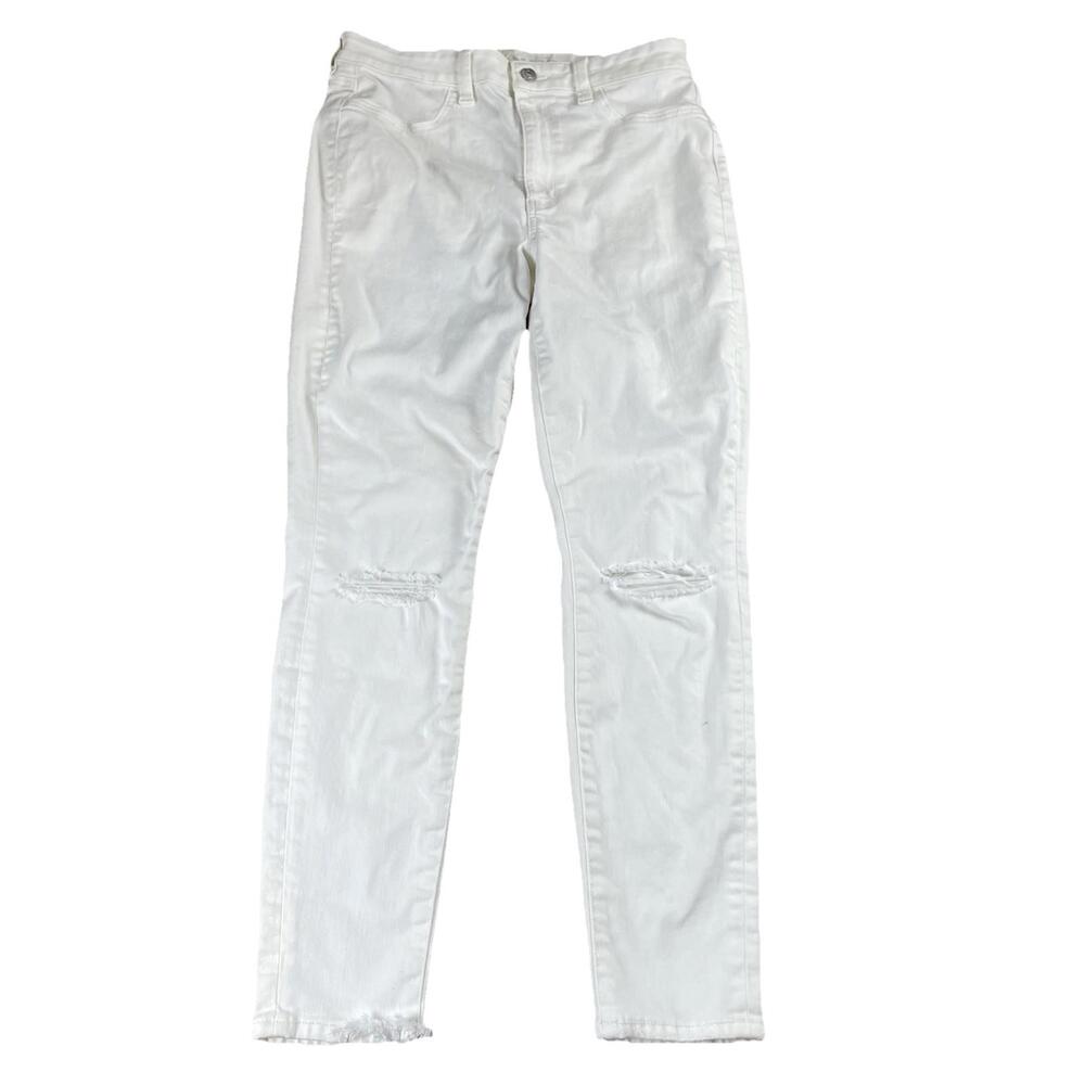 American Eagle Super High Rise Jegging Jeans White Distressed Women's 10 30 X 27